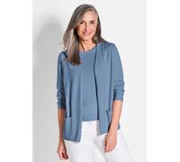 Strickjacke GOLDNER "Cardigan in langer offener Form", Damen, Gr. 42, blau, Obermaterial: 100% Kaschmir WS., figurumspielend, Rippe, Pullover Strickjacke, Aufwendig in Form gestrickt (35116926-42) bla