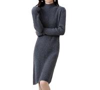 Kaschmir Pullover Damen Strickkleider Merinowolle Rollkragen Kleid Herbst Winter Langarm Kurze Röcke