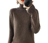 Kaschmir-Pullover für Damen, Rollkragenpullover Damen,Langarmpullover, Freizeitpullover, Stehkragen Strickpulli Langarm Rolli Sweater für Herbst Winter (Kaffeefarbe,XXL)