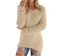Kaschmir-Pullover für Damen, Thermo-Fleece, leicht, weich, bequem, lange Ärmel, einfarbig, lässig, Rundhalsausschnitt, modisch, schmale Passform, Fairisle-Pullover, beige, S