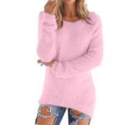 Kaschmir-Pullover für Damen, Thermo-Fleece, leicht, weich, bequem, lange Ärmel, einfarbig, lässig, Rundhalsausschnitt, modisch, schmale Passform, Fairisle-Pullover, rose, 3XL