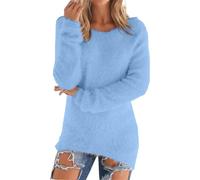 Kaschmir-Pullover für Damen, Thermo-Fleece, leicht, weich, bequem, lange Ärmel, einfarbiger Fleecepullover, einfarbig, lässig, Rundhalsausschnitt, modisch, schmale Passform, Fairisle-Pullover