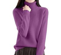 Kaschmir-Pullover für Damen UK einfarbig Langarm Damen Rollkragenpullover Weich Bequem Leichte Strickpullover Gemütliche Warme Winter-Oberteile Plus Size Legere Einfarbige Pullover Schlanke Passform