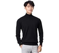 Kaschmir Rollkragenpullover Herren Herbst/Winter Rollkragen Langarm Reine Farbe Pullover Herren, Schwarz , XX-Large
