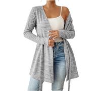 Kaschmir Strickjacke Damen Lang Elegant Open Front Cardigan Herbst Leichte Übergangsjacke Einfarbig Herbstjacke Longstrickjacke Pullover Jacke mit Bandage Langarm Strickmantel Outwear Feinstrickjacke