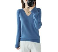 Kaschmirpullover für Damen,V-Hals Pullover Herbst und Winter Pullover,Strickpulli Langarm Rolli Sweater für Herbst Winter, 100% Wolle Kaschmir Pullover Damen Lose Casual Strick (Blau,M)
