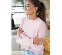 Kaschmirpullover LASCANA, Damen, Gr. 44/46, rosé, Strick, Obermaterial: 100% Kaschmir, unifarben, figurumspielend hüftlang, Rundhals, Rippstrickbündchen, Pullover (69107242-44) rosé