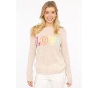 Kaschmirpullover ZWILLINGSHERZ "LOVE" wording", Damen, Gr. M, beige (hellbeige), Strick, Obermaterial: 100% Kaschmir, bequem hüftbedeckend, Rundhals, gerader Abschluss, Pullover, Rundhals, mit LOVE Au