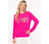 Kaschmirpullover ZWILLINGSHERZ "LOVE" wording", Damen, Gr. M, rosa (neonpink), Strick, Obermaterial: 100% Kaschmir, bequem hüftbedeckend, Rundhals, gerader Abschluss, Pullover, Rundhals, mit LOVE Aufs