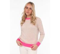 Kaschmirpullover ZWILLINGSHERZ "Roundneck with "Colored Edges"", Damen, Gr. L, beige (hellbeige), Feinstrick, Obermaterial: 100% Kaschmir, normal hüftbedeckend, Rundhals, Rippstrickbündchen, Pullover,