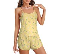 KASENFASHION Stray-K Damen Pyjama-Set - Zweiteiliges Sommer-Schlafanzug mit Cartoon-Print, Silk Pyjamas Trägertop & Shorts