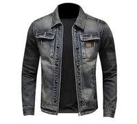 KASENFASHION Vintage Herren Jeansjacke mit Reißverschluss - Bomberjacke im Biker-Stil, Stehkragen, Slim Fit, klassische Trucker-Jacke im Cowboy-Design