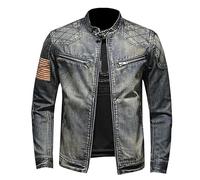 KASENFASHION Vintage Herren Jeansjacke mit Reißverschluss - Bomberjacke im Biker-Stil, Stehkragen, Slim Fit, klassische Trucker-Jacke im Cowboy-Design