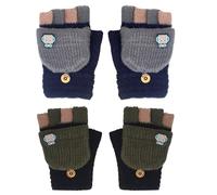 KASESSS 2 Paar Fingerlose Handschuhe Kinder, 6-12 Jahre Alte Jungen Kinder Handschuhe Winter Warme Weich Gestrickt Klapphandschuhe Mit Niedlichem Cartoon-Roboter-Design, Marineblau Grau
