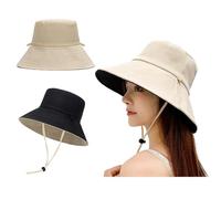 KASESSS Reversibler Fischerhut Damen Herren, UPF 50+ Uv-Schutz Sonnenhut, Atmungsaktiv Faltbarer Bucket Hat Mit Kinnriemen, Leicht Hut, Fischerhut Beige Schwarz für Strand Wandern Camping Outdoor