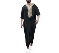 Kashyke Herren Kaftan Kurz Sommer Islam Muslim Druck Robe Baumwolle Leinen Bunt Arabische Islamische Kleidung Indisch Muslimische Afrika Dubai Kaftan für Männer Übergröße 4XL 5XL