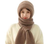 Kashyke Kapuzenschal Damen Winter Schal mit Kapuze Schalmütze Mützenschal Kaputzenschal Frauen Winddichte Pullovermütze Winter Warm Strick Mütze mit Schal Mütze Wintermütze 2 In 1 (Khaki)