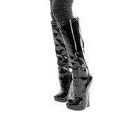 Kassiopeya Pony High Heel Boots mit Wedge Absatz Gr 38-46 NEU (Numeric_44), Schwarz
