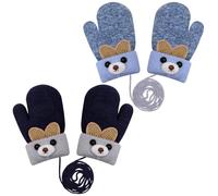 KASURE 2 Paar Baby Winter Handschuhe, Winter Warme Dicke Babyhandschuhe mit Fleece, Full Finger Glove Babyfäustlinge mit Schnur für 0-3 Jahre Jungen Mädchen(Blau und Marineblau)
