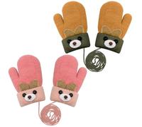 KASURE 2 Paar Baby Winter Handschuhe, Winter Warme Dicke Babyhandschuhe mit Fleece, Full Finger Glove Babyfäustlinge mit Schnur für 0-3 Jahre Jungen Mädchen(Khaki und Rot)