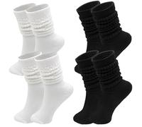 KASURE 4 Paare Damen Slouch Socken, Stulpen Socken Trachtenstrümpfe Lange Socken Extra lange Baumwolle stricken Knie hoch dick Scrunch Sock Baumwoll Strickstiefel Strümpfe 39-44