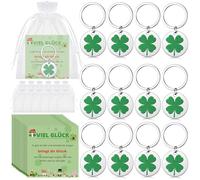 Kasyat 12 Set Glücksbringer inklusive 12 Glücksbringer Schlüsselanhänger 12 Viel Glück Karten und 12 Netzbeutel Glück Geschenk für Kollegen Lehrer Freunde zum Weihnachten Silvester (Kleeblatt)