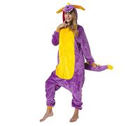 Katara 1744 -Dinosaurier lila/gelbKostüm-Anzug Onesie/Jumpsuit Einteiler Body für Erwachsene Damen Herren als Pyjama oder Schlafanzug Unisex - viele Verschiedene Tiere