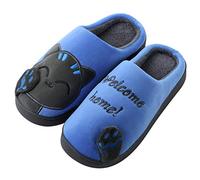 Katara Katzen Plüsch-Hausschuhe *große Auswahl* Tier-Schlappen für Damen und Herren, EU Größe 40/41, Etikett CN 42/43, Schwarz Blau