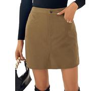 Kate Kasin Damen Cordrock Minirock Hochtaillierter Rock Wickelrock Kurzer Röcke Herbst/Winter Cordrock Bleistiftrock Gummizugbund Tasche Halbrock Dunkelbraun M