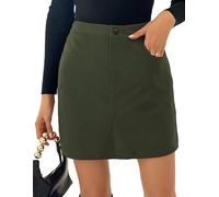 Kate Kasin Damen Cordrock Minirock Hohe Taille Schmale Passform Wickelrock Herbst&Winter Kordsamt Rock Kurzer Rock aus Cord Militärgrün L
