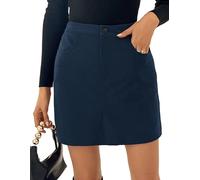 Kate Kasin Damen Cordrock Minirock Hohe Taille Schmale Passform Wickelrock Herbst&Winter Kordsamt Rock Kurzer Rock aus Cord Marineblau S