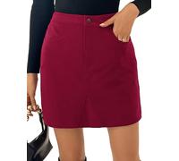 Kate Kasin Damen Cordrock Minirock Hohe Taille Schmale Passform Wickelrock Herbst&Winter Kordsamt Rock Kurzer Rock aus Cord Burgunderrot M