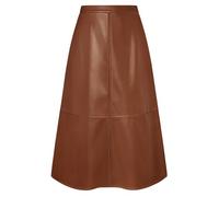 Kate Kasin Damen Lederrock High Waist Faux Leder Rock PU Midi Röcke A-Linie Winterrock Verdicktem Warm Elegant Braun M