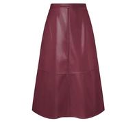 Kate Kasin Damen Lederrock High Waist Faux Leder Rock PU Midi Röcke A-Linie Winterrock Verdicktem Warm Elegant Wein XL