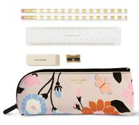 Kate Spade New York Federmappe mit Schulbedarf, Reißverschlusstasche inkl. 2 Bleistifte, Spitzer, Radiergummi und Lineal, Blumengarten, S, Federmäppchen