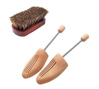 KATLKIU Schuhspanner aus Holz (2er-Pack) mit Rosshaar-Schuhbürste - Verstellbare Schuhspanner für Damen & Herren zur Formbeständigkeit & Reduzierung von Falten - Schuhpflegeset für Lederschuhe