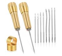 Katnetoly 14-Teiliges Leder-Nähahlen-Nadelset mit Kupfergriff, Leder-Nähnadel-Ahle für Lederhandwerk-Nähwerkzeuge