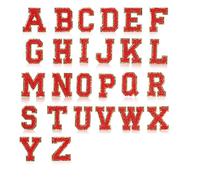 Katnetoly 26 Stück Selbstklebende Chenille-Buchstabenflicken Varsity-Buchstabenflicken Glitzer-Alphabetflicken zum Aufbügeln, Rot, Einfach zu Verwenden, 5,5 cm