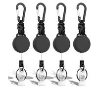 Katnetoly Einziehbarer Schlüsselanhänger, 4er-Pack, Robuste Schlüsselringe, Einziehbares Schlüsselband, Ausweishalter mit Stahlkordel, Karabiner, Ausweishalter