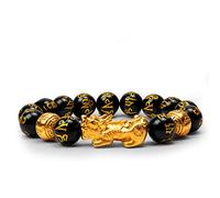 Katomi schwarzes Feng Shui Perlenarmband chinesisches Pi Xiu Armband Obsidian Reichtum Armband mit handgeschnitztem Amulett für Glück Reichtum