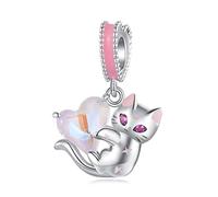Katze Anhänger Charm 925 Sterling Silber Charm passt für Pandora Armband Halskette
