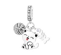 Katze mit Garn Fischgräten Charme, Charme für Armband, kompatibel mit Pandora Armband Halskette
