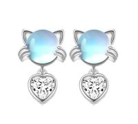 Katze Mondstein Ohrringe Sterling Silber Herz Ohrstecker Tierschmuck Geschenke für Frauen Mädchen
