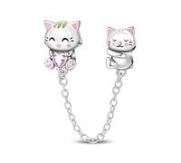 Katze Paar Perle Charme, Charme für Armband, kompatibel mit Pandora Armband Halskette