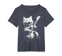 Katze spielt Bass Vintage Jazz Musiker Bassist T-Shirt, Damen Große Größen, Blau Meliert, 6X