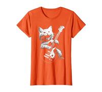 Katze spielt Bass Vintage Jazz Musiker Bassist T-Shirt, Damen, Orange, L