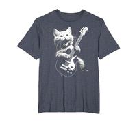Katze spielt Bass Vintage Jazz Musiker Bassist T-Shirt, Herren Große Größen, Blau Meliert, 2X Tall