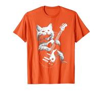 Katze spielt Bass Vintage Jazz Musiker Bassist T-Shirt, Herren, Orange, XL