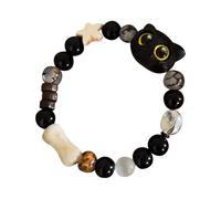 Katzen-Armband aus schwarzem Obsidian, Kristall-Armband, Edelsteine, Stretch, Caı Bràcelet mit Vintage-böhmischen Perlen, Schmuckgeschenk für Frauen, Mädchen und Cát-Liebhaber, Beziehen Sie sich auf