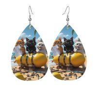 Katzen bauen eine Zitrone bedruckte tropfenförmige Leder-Ohrringe | High-End-Design, leichte Luxus-Ohrringe
